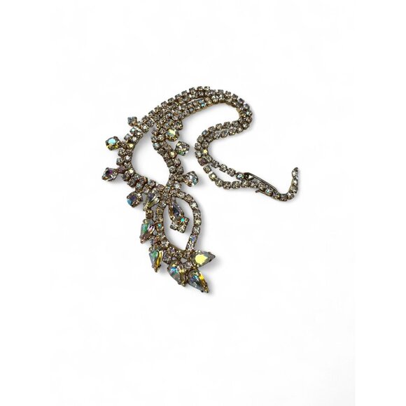 Vintage Aurora Borealis Crystal Necklace Clip on Earrings Set Gold Tone - Picture 5 of 7